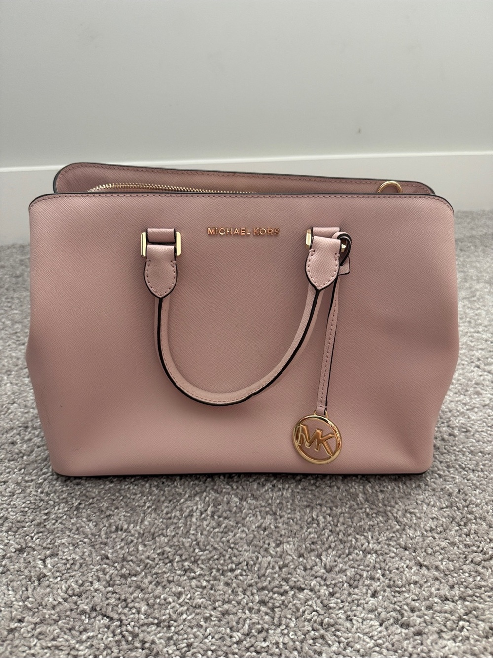Michael Kors Blush Saffiano Leather Satchel with Gold Accent